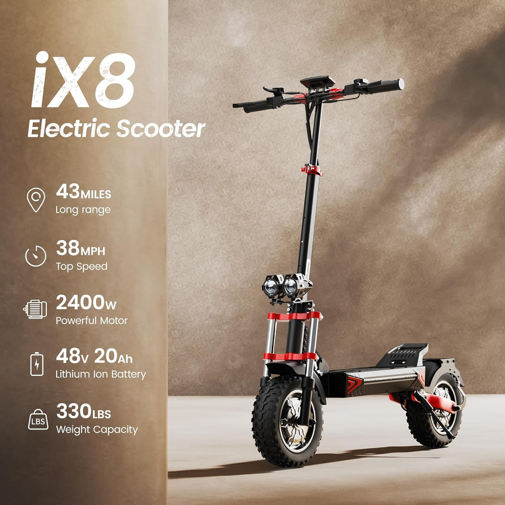 iScooter Electric Scooter, 28/38 MPH Top Speed E Scooter & 40/43/50 Miles Long Range, 10/11/12" Offroad Pneumatic Tire Scooter for Adults with Turn Signals, Double Braking Systems, APP and Storage Bag