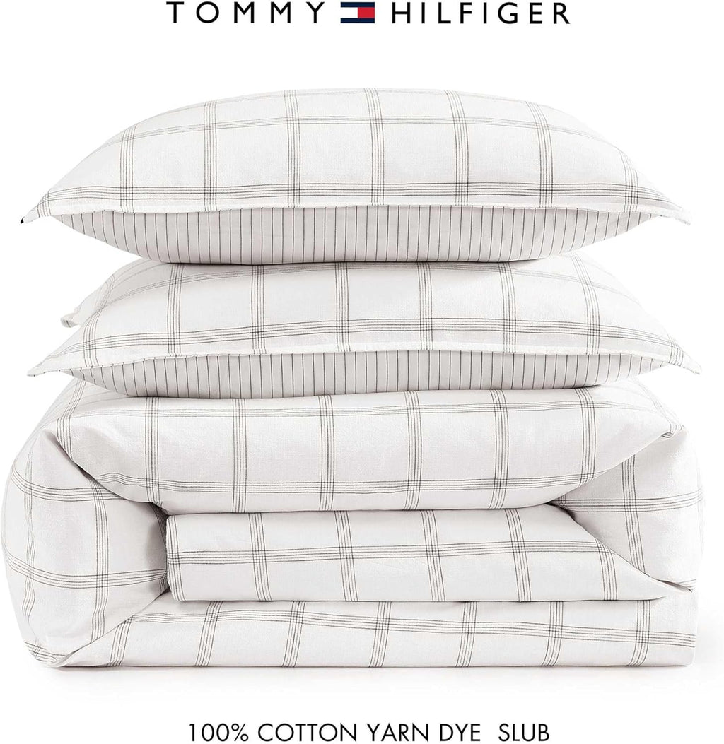 Tommy Hilfiger - King Comforter Set, Super Soft Bedding with Matching Sham, Breathable Bed Essentials (Modern Windowpane Blue, King)