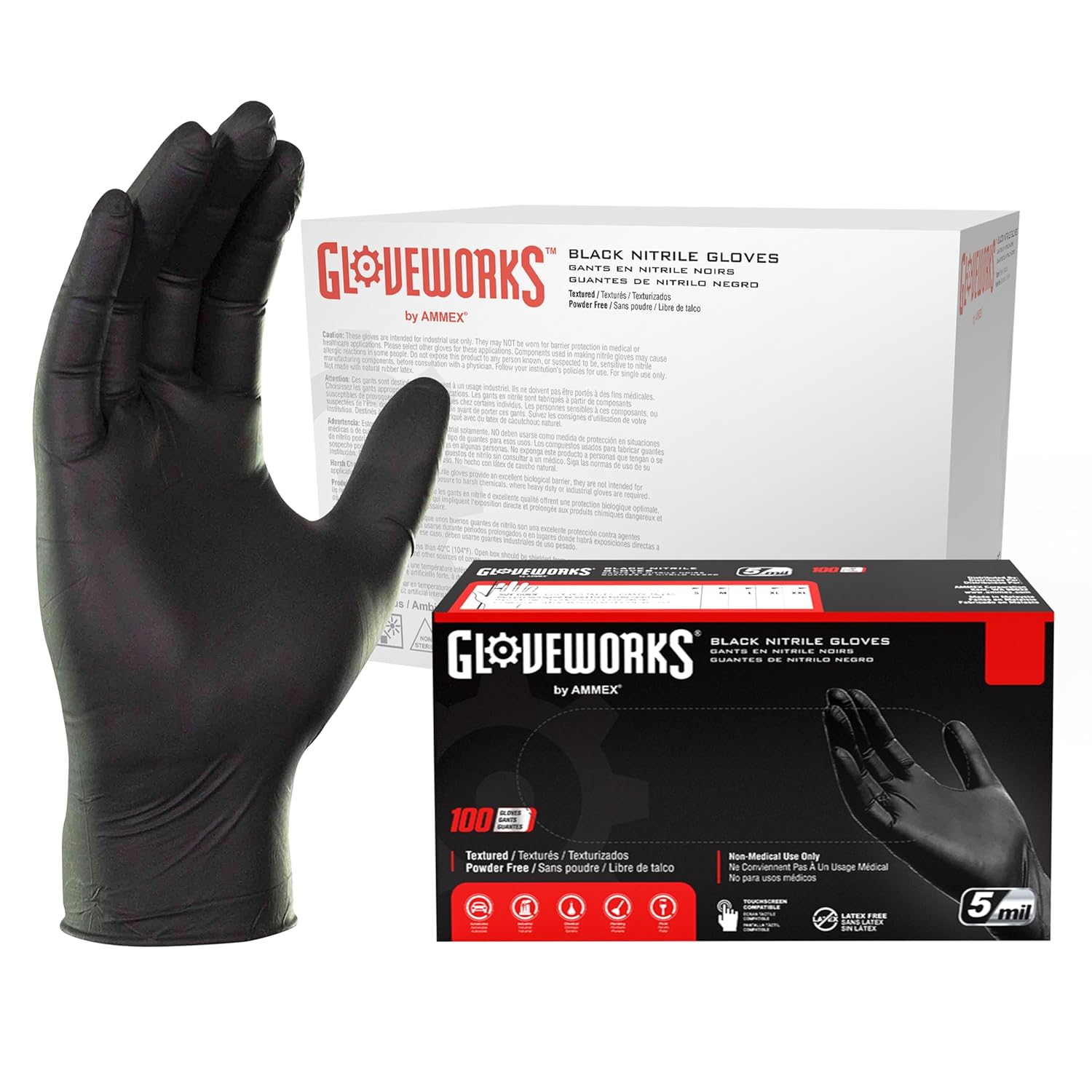 GLOVEWORKS XL Black Nitrile Gloves for Cooking, Food Prep, Disposable, 5 Mil, Professional Cleaning, Case of 1000