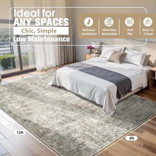 9x12 Area Rugs for Living Room Rug Washable: Abstract Large Rug for Dining Room Bedroom Carpet Non Slip 9 by 12 Indoor Modern Nursery Home Office Beige Brown