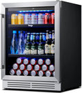 24 Inch Beverage Refrigerator – 180 Can Built-In Under Counter Drink Fridge with Glass Door, 34–54°F Cooling for Beer, Soda & Wine (Right-Hinged)
