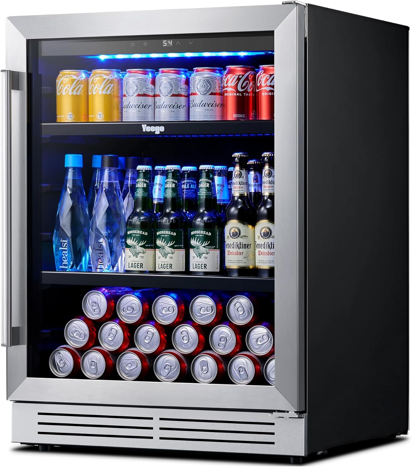 24 Inch Beverage Refrigerator – 180 Can Built-In Under Counter Drink Fridge with Glass Door, 34–54°F Cooling for Beer, Soda & Wine (Right-Hinged)