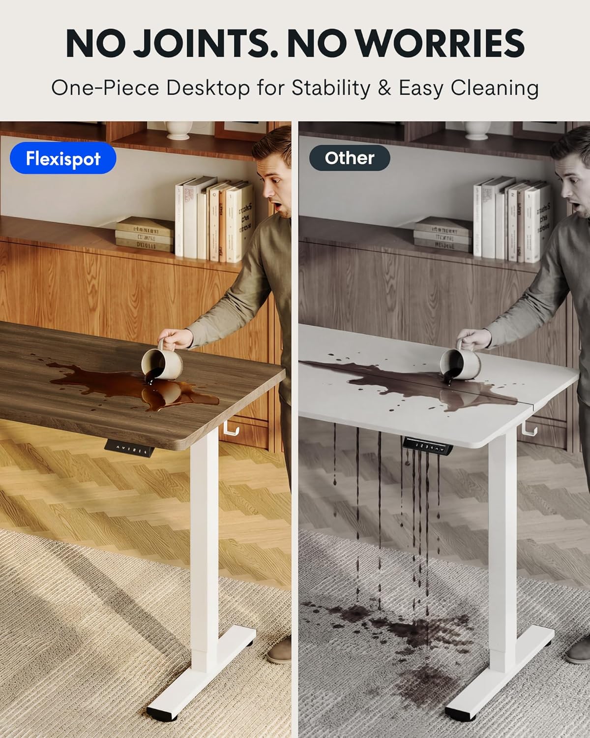 FLEXISPOT EN1 One-Piece Standing Desk with 1-Inch Thick Seamless Desktop, 48"x24" Electric Height Adjustable Desk for Home Office, Multi-Monitor Setups & Easy Assembly, Black Walnut