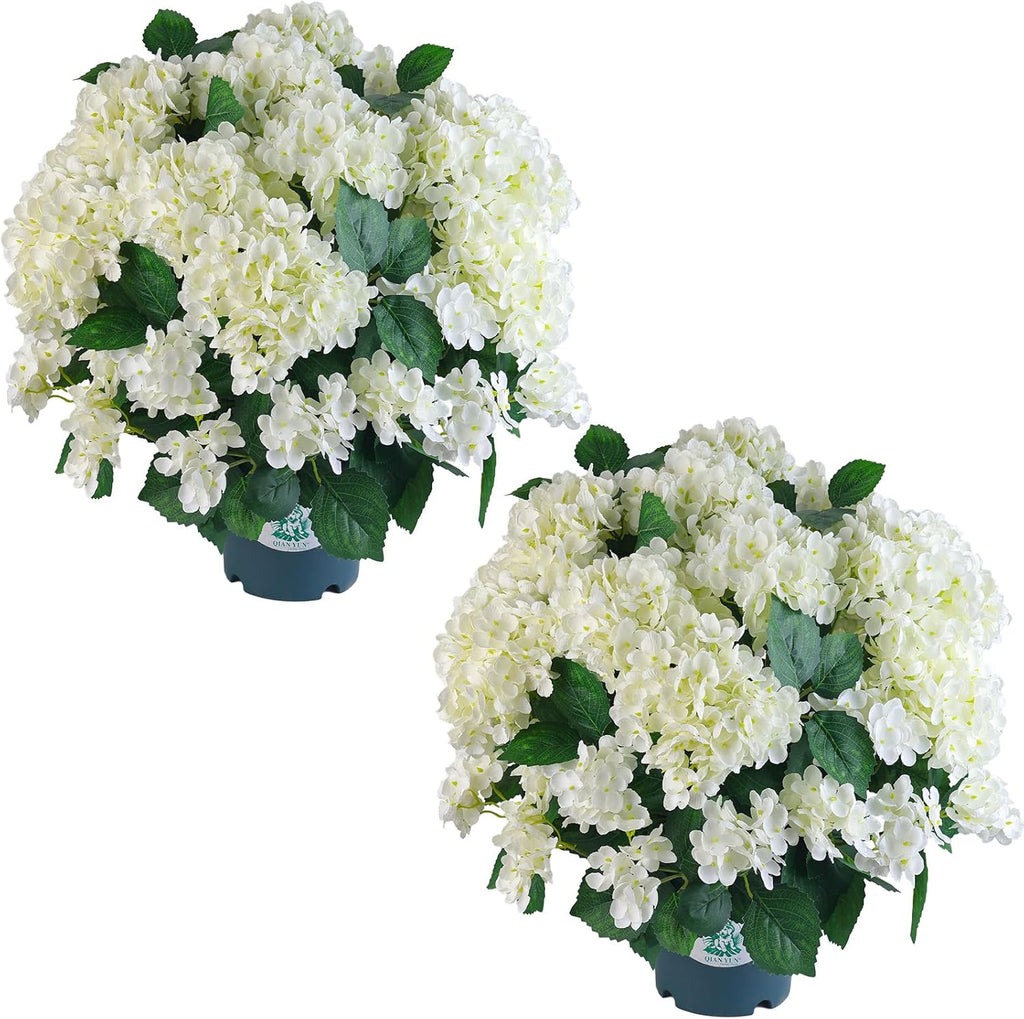 QIANYUN Artificial Hydrangea Bush – 20 Inch Potted Faux Hydrangea Plant, UV Resistant Outdoor Hydrangea Artificial Plants for Front Porch, Garden, Patio & Indoor Decor