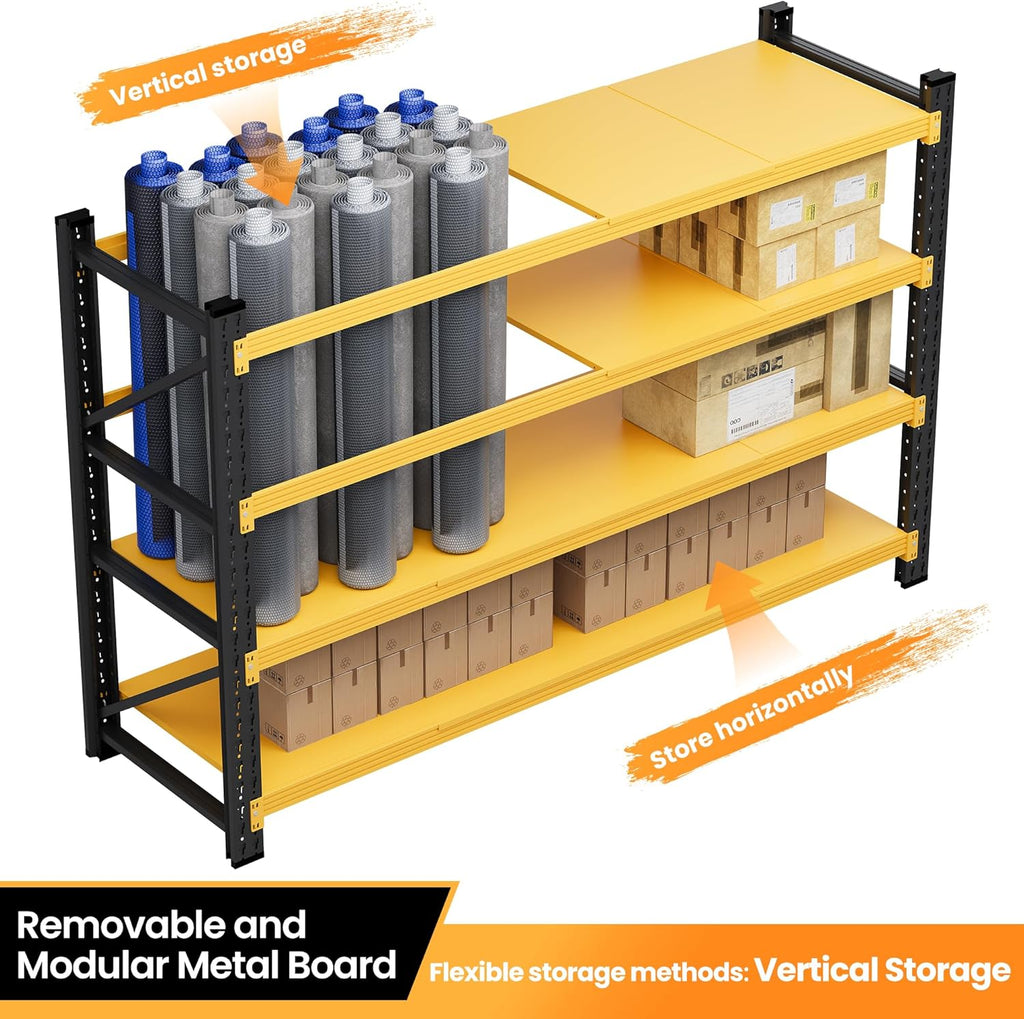 71”W Garage Shelving Units, 5000LBS Storage Shelves Heavy Duty, 24" Deep Metal Shelving Rack, 4 Tier Large Tall Industrial Shelving , Adjustable Standing Shelf for Warehouse / Shop 71"W x 24"D x 70"H
