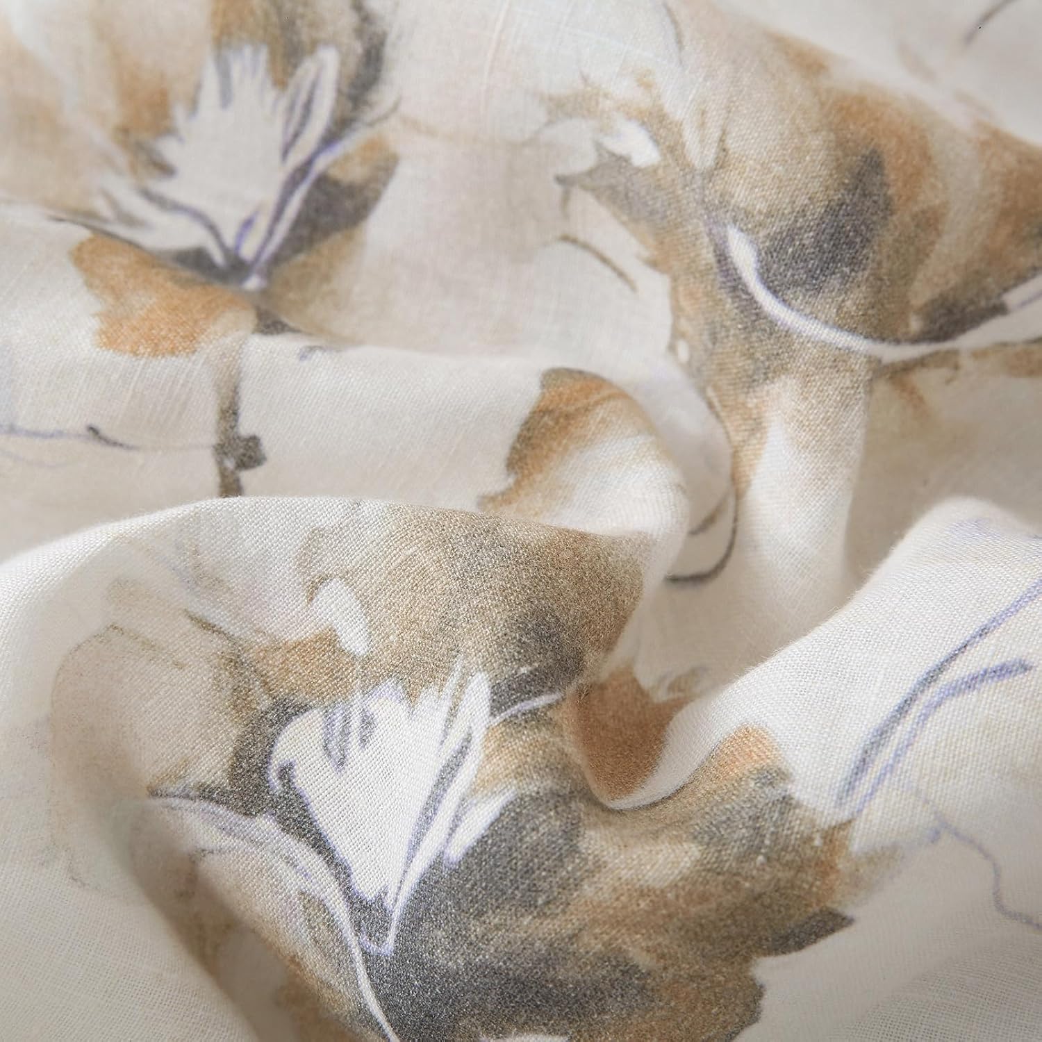 Merryword Linen Floral Comforter Set King Size 3 Pieces Natural French Flax Linen Bedding Soft Breathable Moisture Wicking Comfy