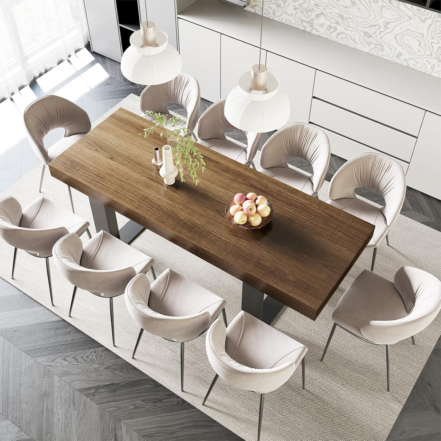 STHOUYN Farmhouse Rustic Extendable Dining Room Table for 8 10, 70.9" (86.6") x 31.5", Rectangular Dinner Table for 6-10, Mid Century Modern Expandable Retractable Wooden Kitchen Table (Brown)