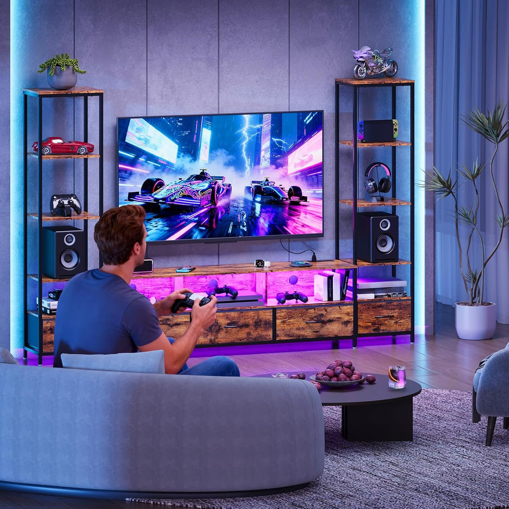 IDEALHOUSE TV Entertainment Center for Living Room, Large LED TV Stand with Storage, Modern Media Center for TVs Up to 70"