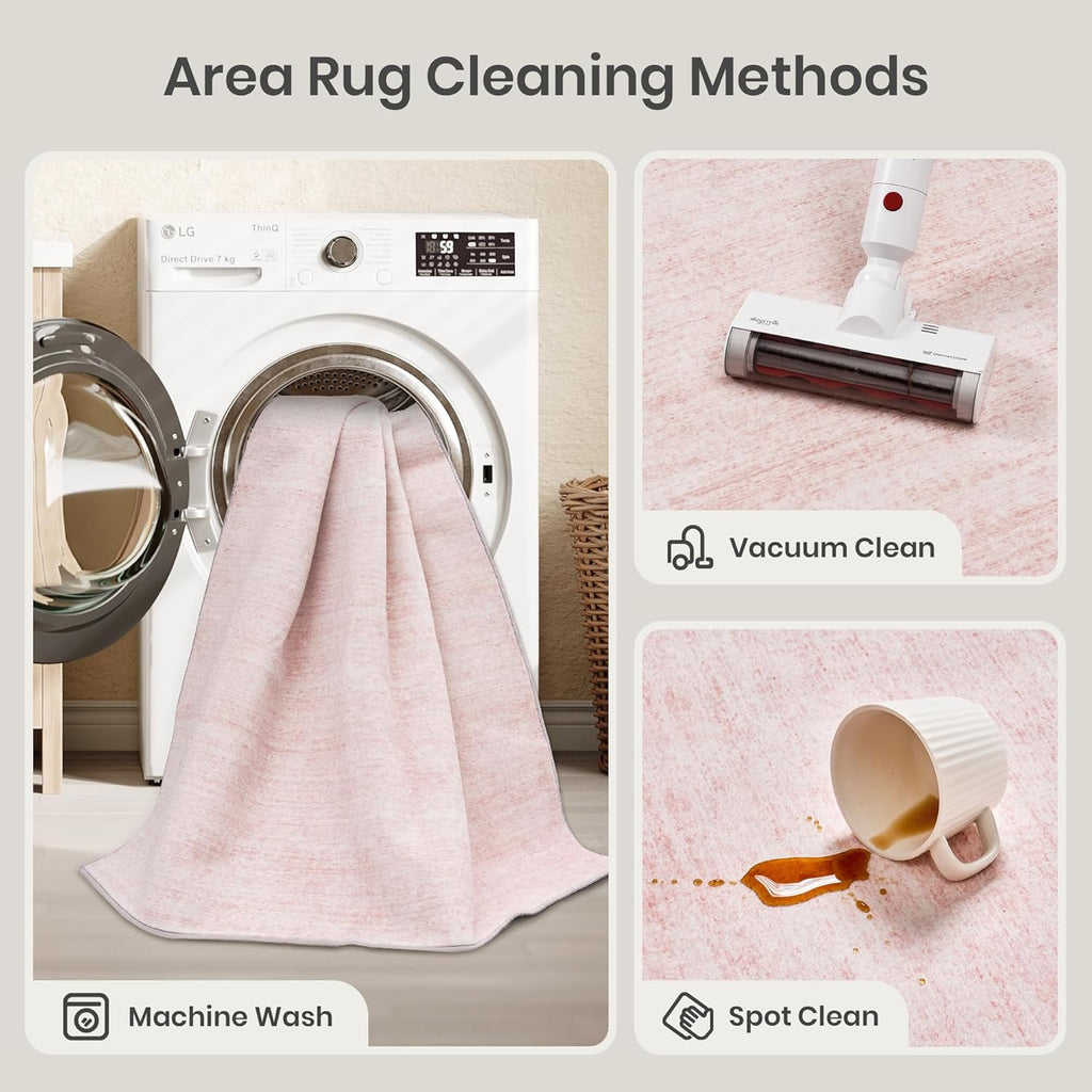 Valenrug Washable Rugs 5x7 - Non Slip 5x7 Area Rugs for Living Room, Stain Resistant Area Rugs for Bedroom, Foldable Machine Washable Area Rug(5'x7', Light Pink)