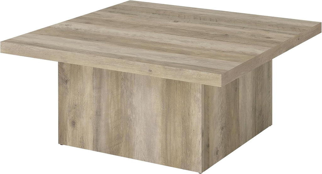 Coaster Home Furnishings - Devar - Wood - Square Coffee Table with Plinth Base, Geometric Design and Transitional Style - Living Room - Distressed Pine - 710878