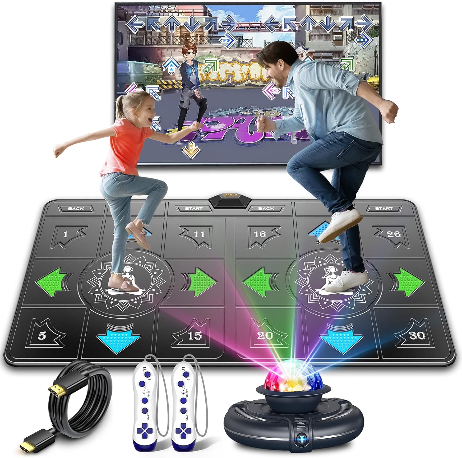 FWFX Wireless Dance Mat for Kids & Adults, Interactive TV Game System with Fitness Dance Pad, Plug & Play Indoor Sports Games for Family Fun(Gray)