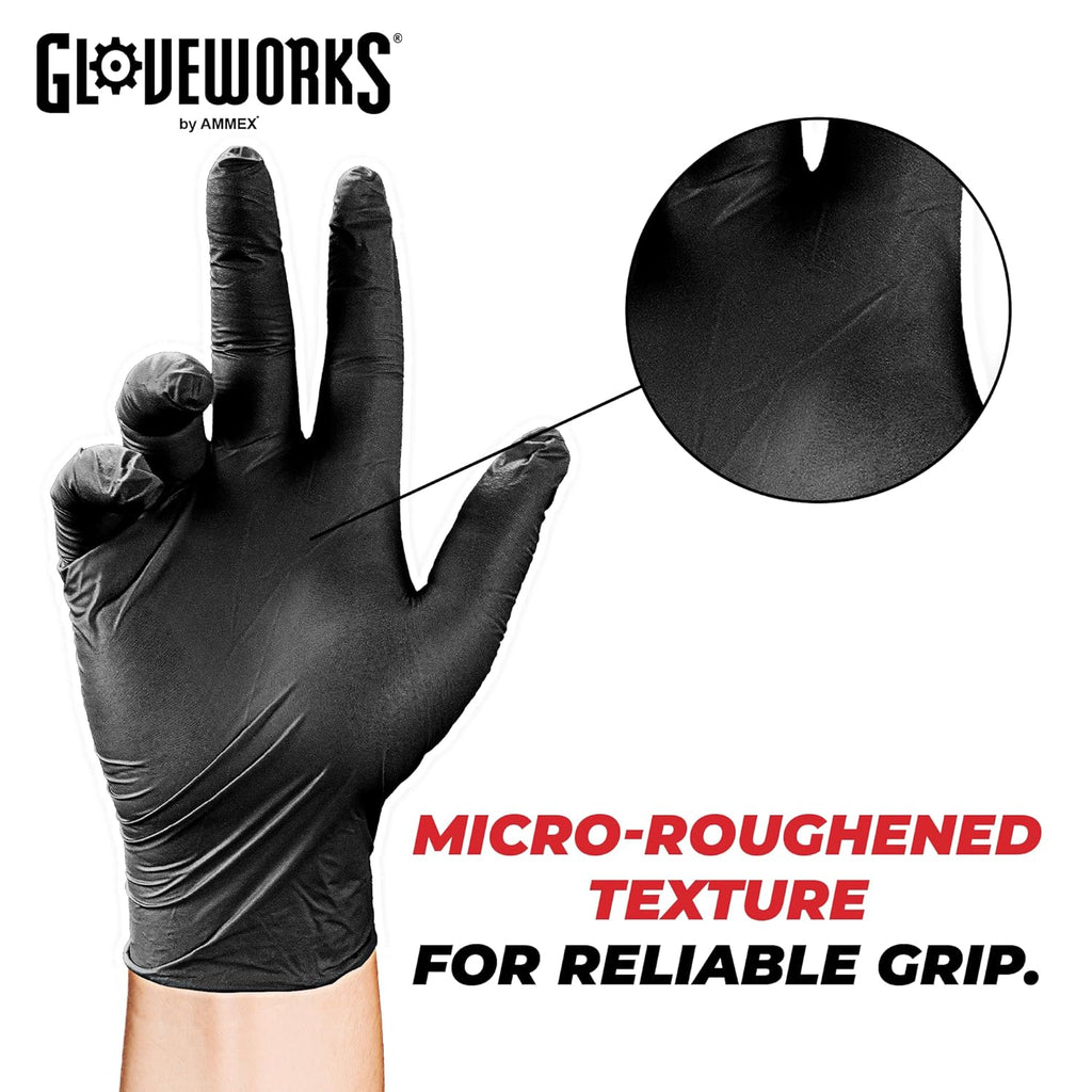 GLOVEWORKS XL Black Nitrile Gloves for Cooking, Food Prep, Disposable, 5 Mil, Professional Cleaning, Case of 1000
