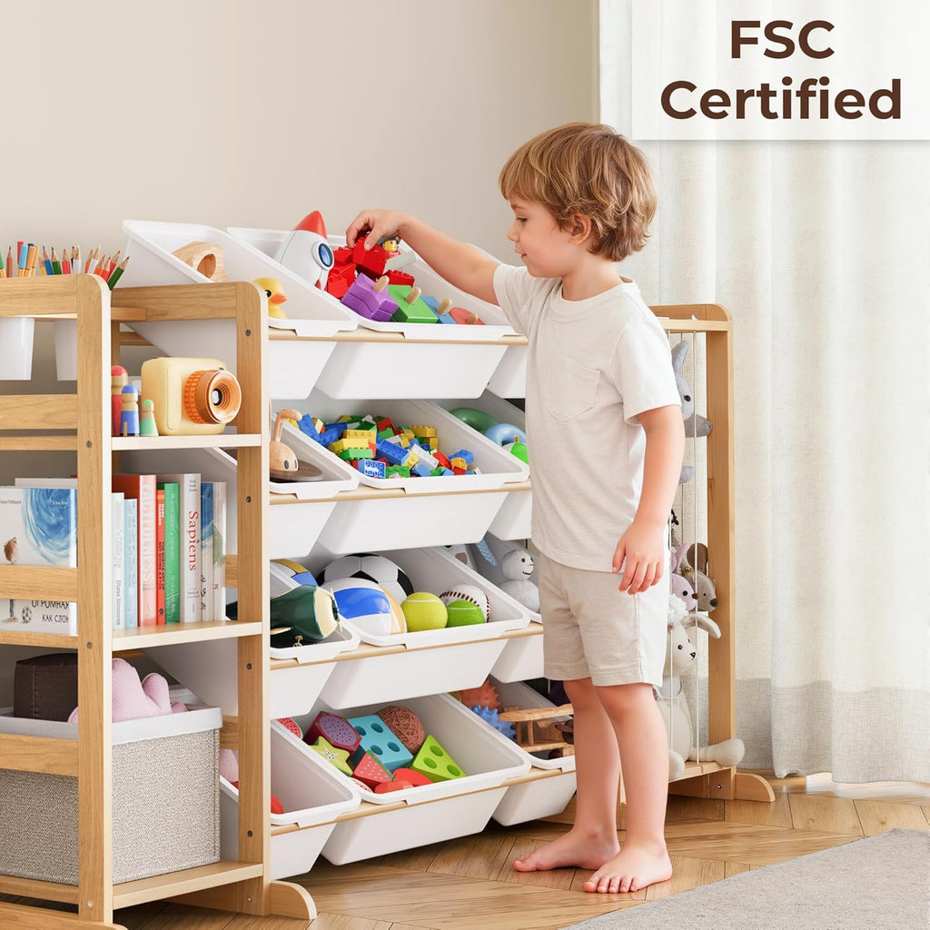 Toy Storage Organizer with Bookshelf and Stuffed Animal Storage - Playroom Organization with Shelves and 12 Bins - Living Room Box for Lego - Bedroom Decor Essentials