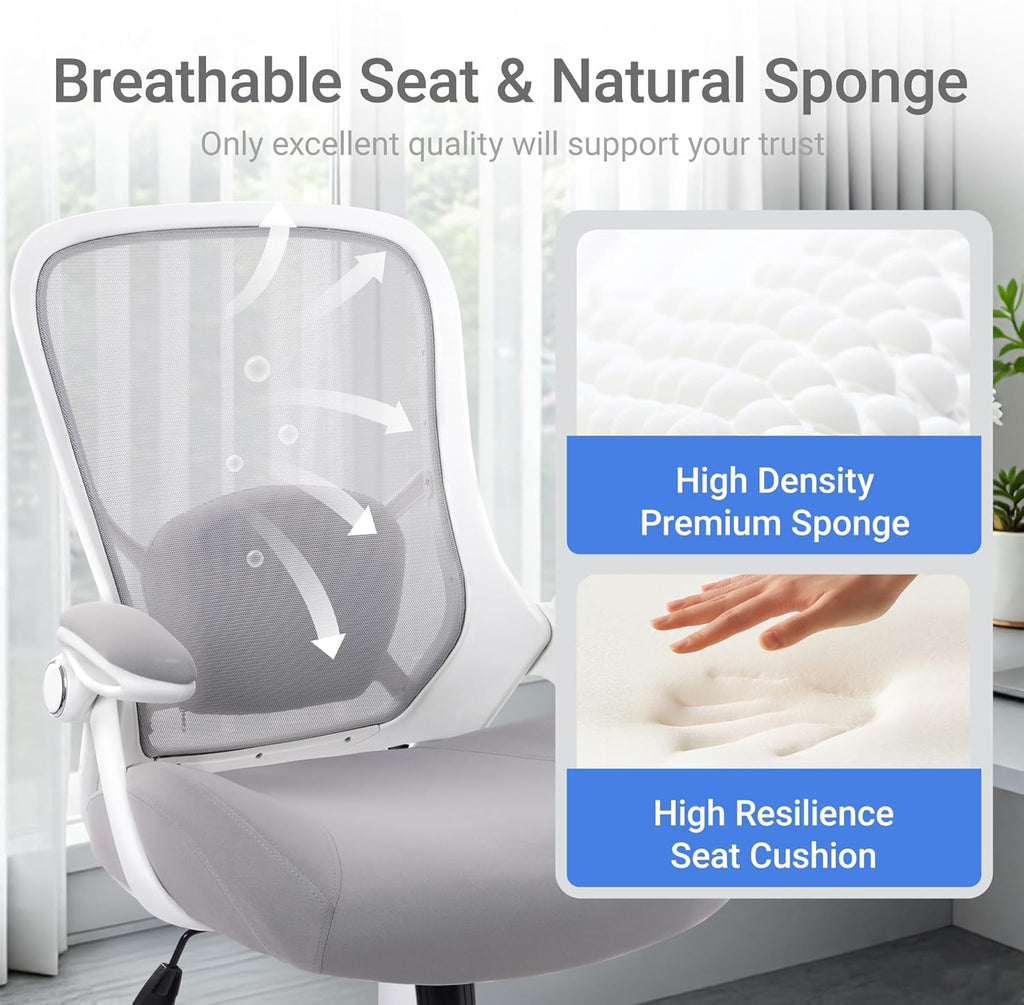 HYLONE 400lbs Heavy Duty Office Chair, 5" Thickened Seat Ergonomic Desk Chair with Adjustable Armrests, Home Office Computer Chairs for Long Hours Mesh Executive Chair(Grey)