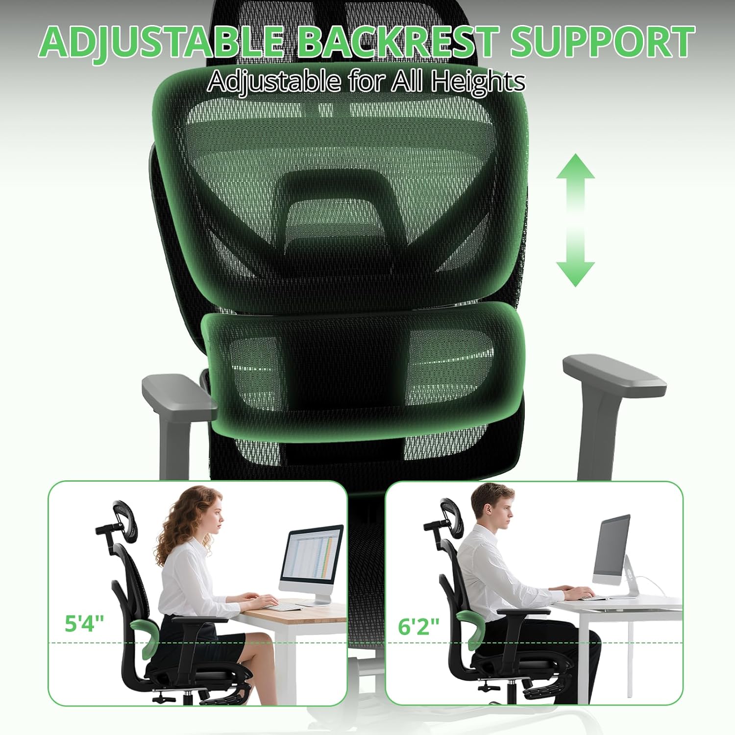 Synorla Ergonomic Office Chair with Footrest, Mesh Desk Chair with 135° Recline, Adjustable Lumbar Support, 3D Armrests and Headrest, Swivel Computer Chair for Home Office