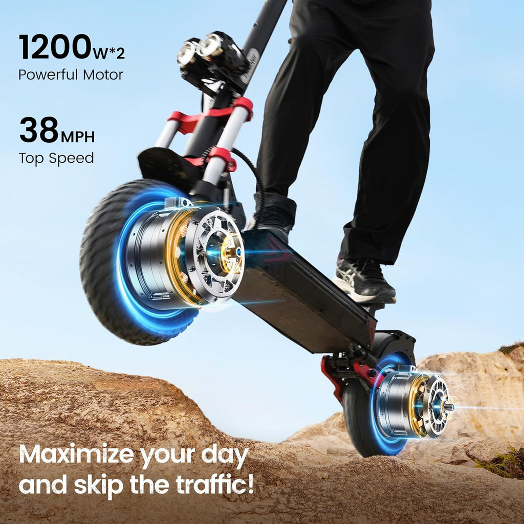 iScooter Electric Scooter, 28/38 MPH Top Speed E Scooter & 40/43/50 Miles Long Range, 10/11/12" Offroad Pneumatic Tire Scooter for Adults with Turn Signals, Double Braking Systems, APP and Storage Bag
