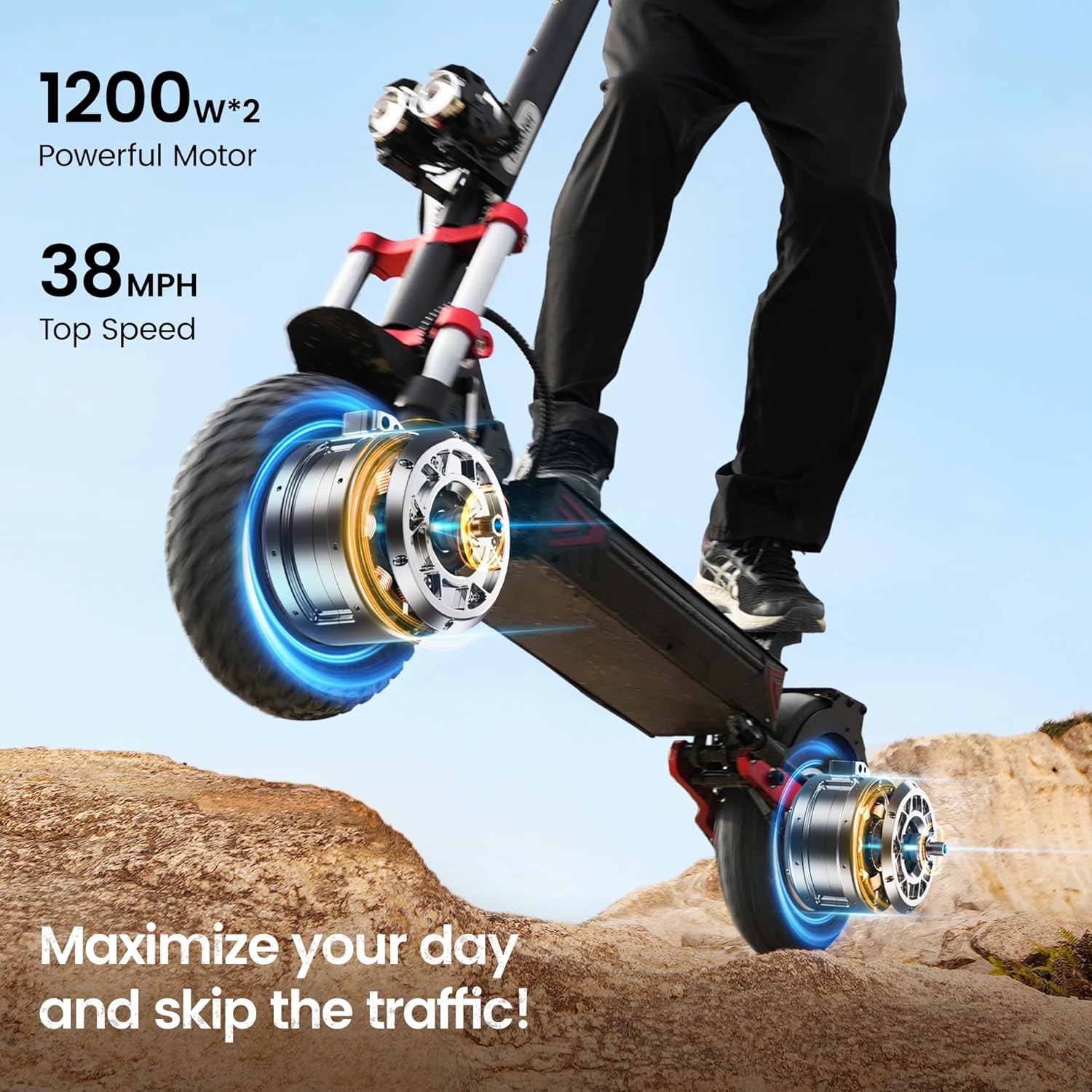 iScooter Electric Scooter, 28/38 MPH Top Speed E Scooter & 40/43/50 Miles Long Range, 10/11/12" Offroad Pneumatic Tire Scooter for Adults with Turn Signals, Double Braking Systems, APP and Storage Bag