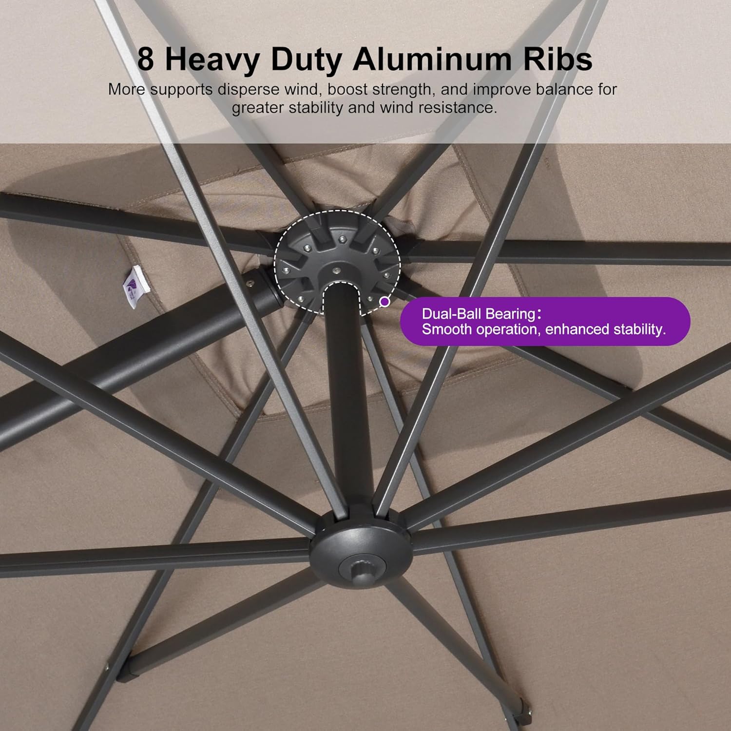 PURPLE LEAF Patio Umbrella 9' X 11.5' Rectangle Cantilever Umbrella Large Aluminum Outdoor Umbrellas with 360-degree Rotation & UPF40+ Premium Fabric for Deck Pool Garden Yard, Ash Mocha