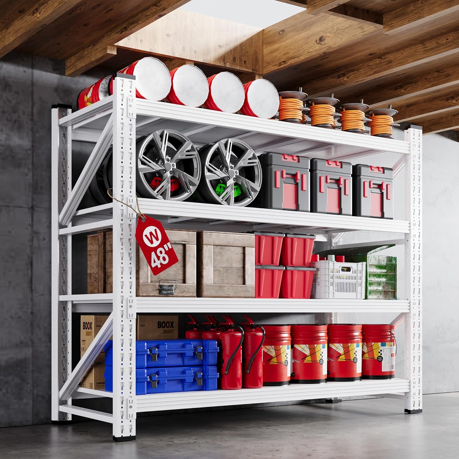 48" W Metal Storage Shelves Heavy Duty, 3000LBS Garage Shelving Units, 4 Tier Tall Metal Shelving, 24" Deep Steel Shelf Rack , Adjustable Utility Standing Shelf for Warehouse/Shop 48"W x 24"D x 70"H