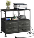 DEVAISE 3 Drawer File Cabinet with Charging Station, Rolling Printer Stand for Office Storage, Mobile Filing Cabinet fits Under Desk Storage, Charcoal Black Wood Grain Print