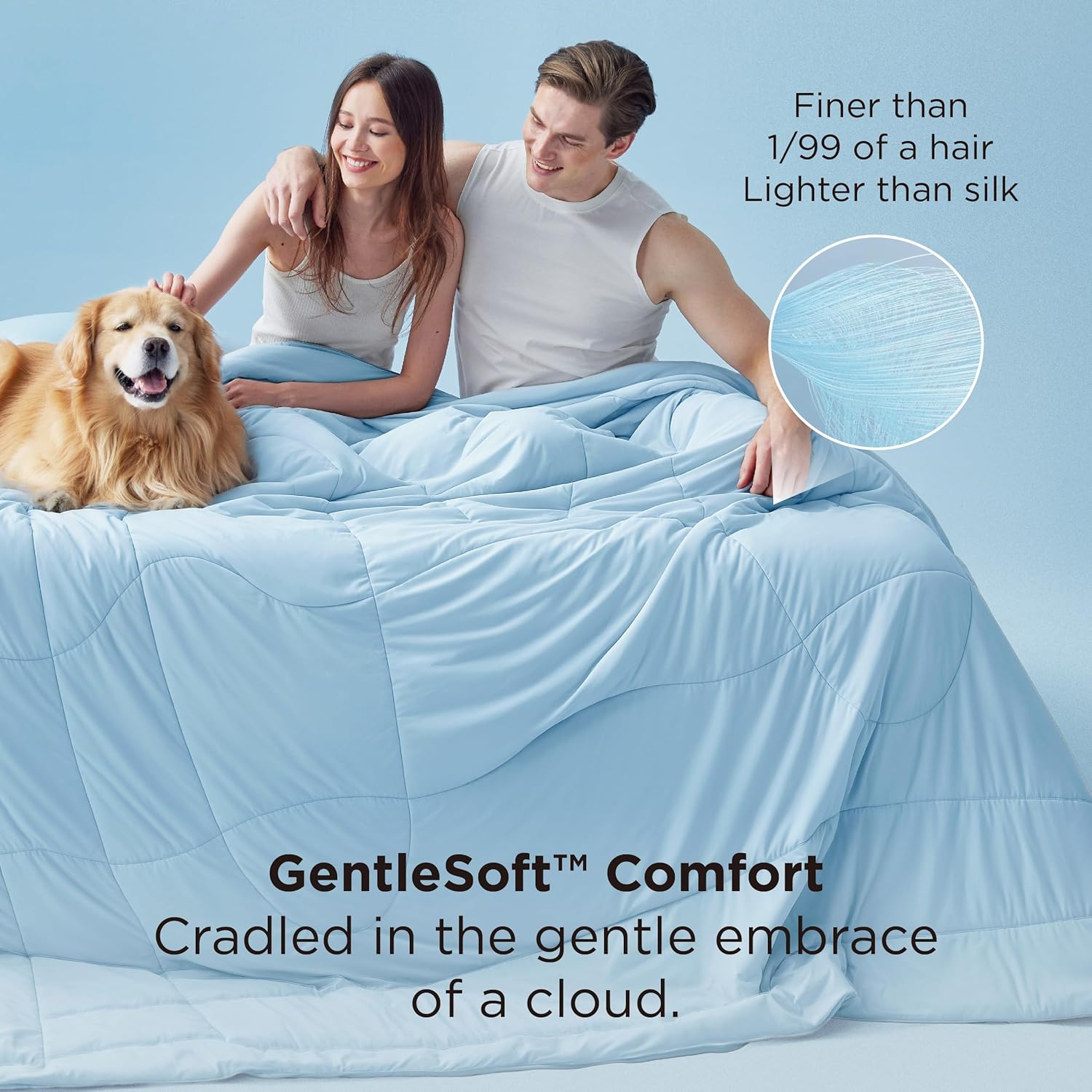 Bedsure Cooling Comforter Queen Size - Cooling Blankets for Hot Sleepers, Lightweight Comforter for Summer with Dual-Sided Cool Tech, Soft Breathable Cold Blanket for Sleeping, Blue, 88x88 Inches