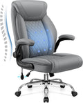 Office Chair, Big and Tall Ergonomic Desk Chair, Executive Leather Computer Chair with Adjustable Lumbar Support, Comfy Gaming Chair with Flip Up Arms, Swivel PC Chair with Rocking Function, Gray