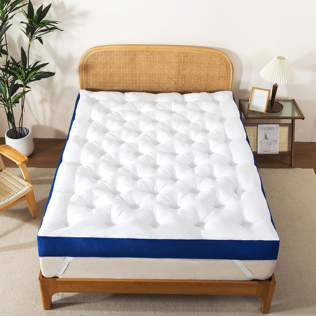 WhatsBedding 5 Inch Memory Foam Mattress Topper Queen for Back Pain, Filled with Flfuffy Soft Breathable Stuffing, Thick Supportive Pillow Top Queen Mattress Topper