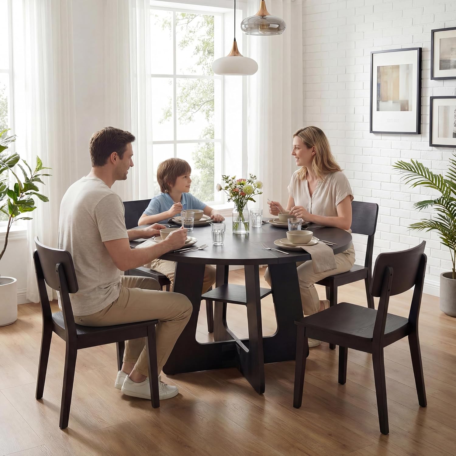 Round Dining Table for 4-6, 47" Kitchen Table for Dining Room, Modern Black Dining Table, Circle Kitchen Table for Living Room, Apartment