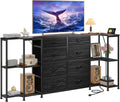 8 Drawer Dresser for Bedroom with Charging Station,3 Configurations (U/L/Linear), Fits 55/65/75''TV,Large TV Stand with 5 Wooden Storage Shelves,Entertainment Center for Living Room,Hallway,Black