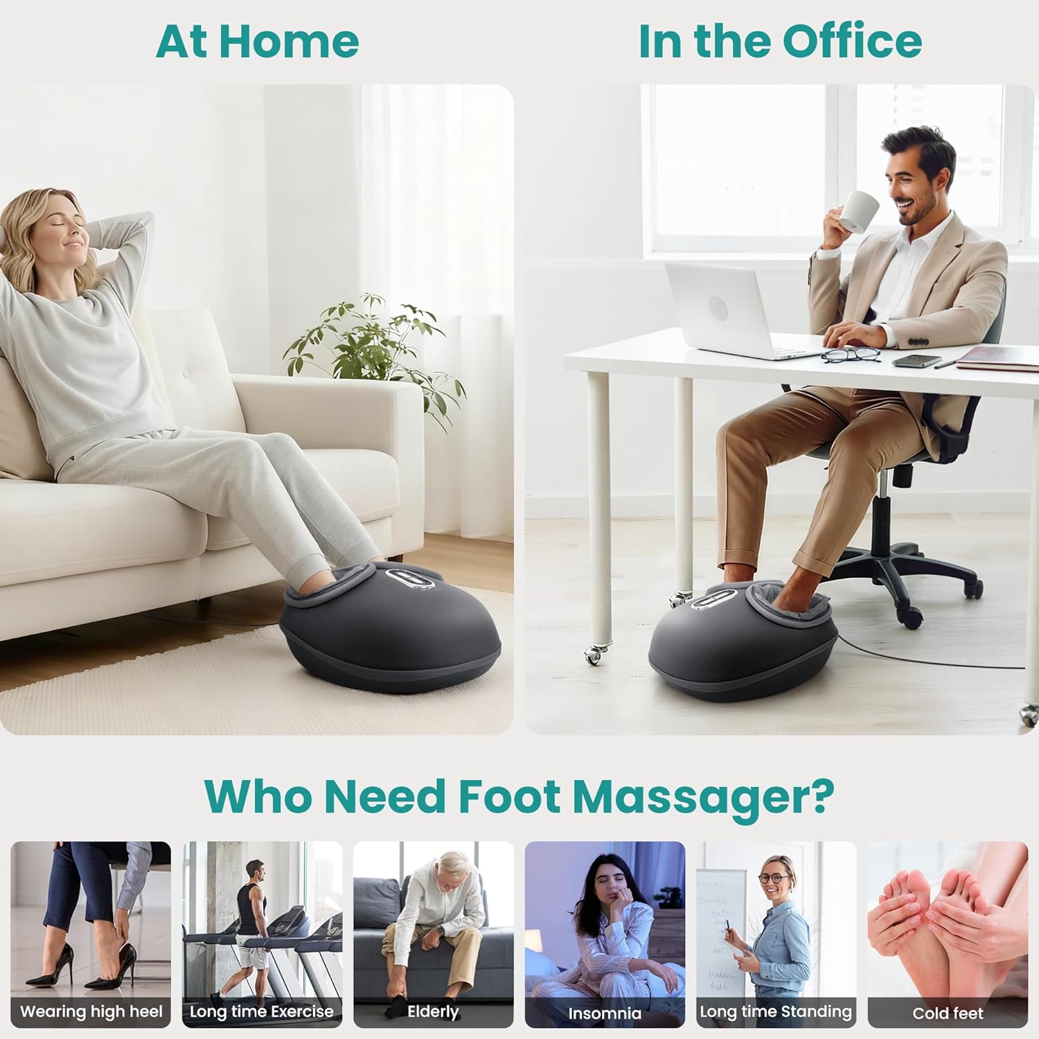 Nekteck Shiatsu Foot Massager with Heat [2026 Upgraded], 3 Modes Deep Kneading Therapy Air Compression, Feet Massage Tool for Plantar Fasciitis, Relaxation Gifts for Men Women, Fits Size to US 13