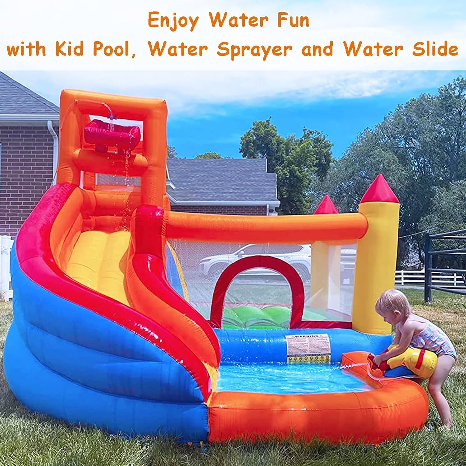 HuaKastro Inflatable Water Slide Bounce House for Kids with Pool, 5-in-1 Indoor/Outdoor Blow Up Play Center for Climbing, Sliding, Jumping & Splashing Fun, Blower Included