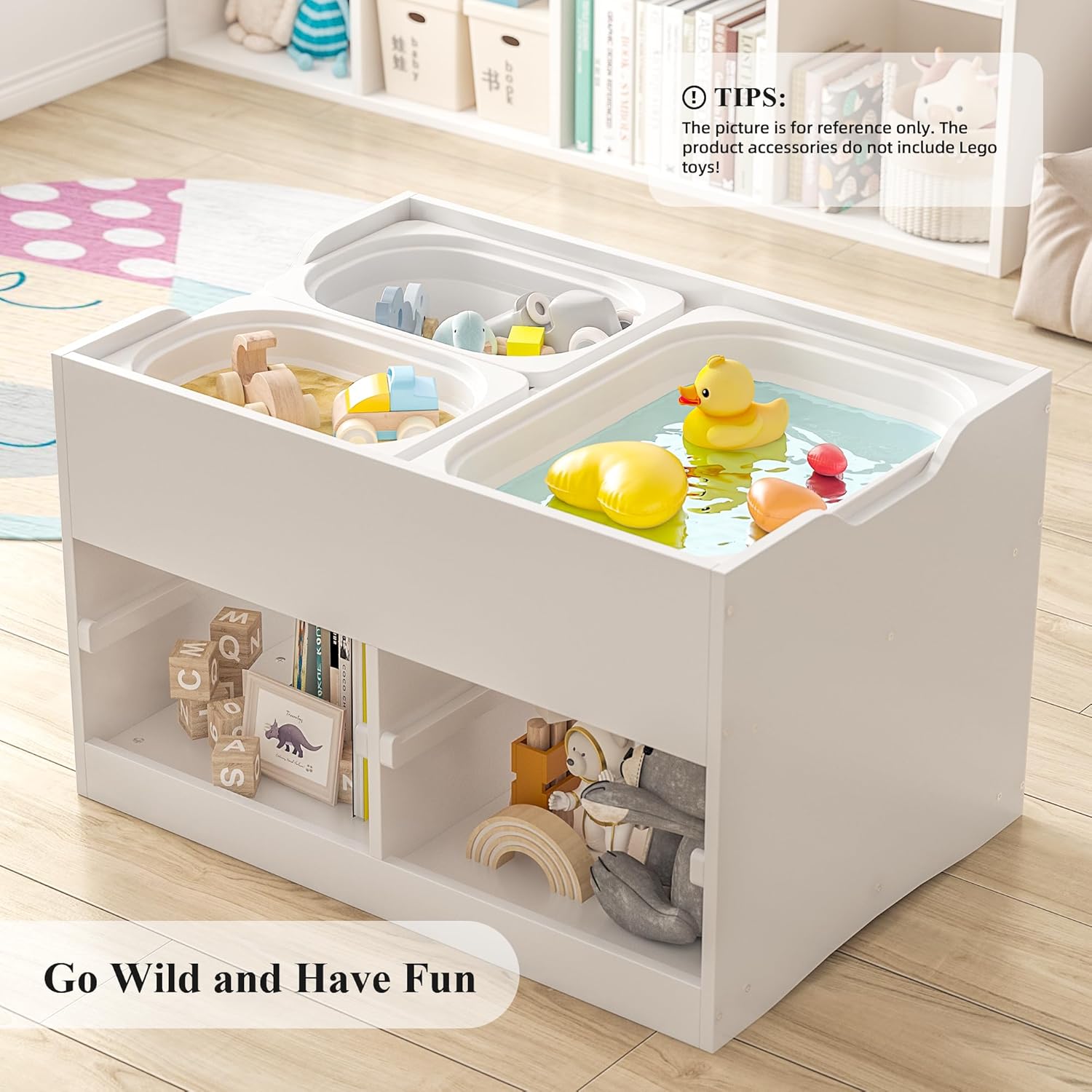 Easyego Kid Sensory Table with Storage - Activity Table with Foldable Storage Bins, Birthday Gifts for Boys and Girls - White