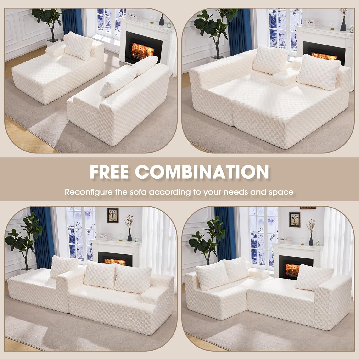 Hobestluk Modular Sectional Sofa Couches L-Shape Couch 3 Seat Modular Sofa Memory Foam Sectional Couches for Living Room, Cloud Couch with Oversized Chaise (96" Left Facing Chaise)