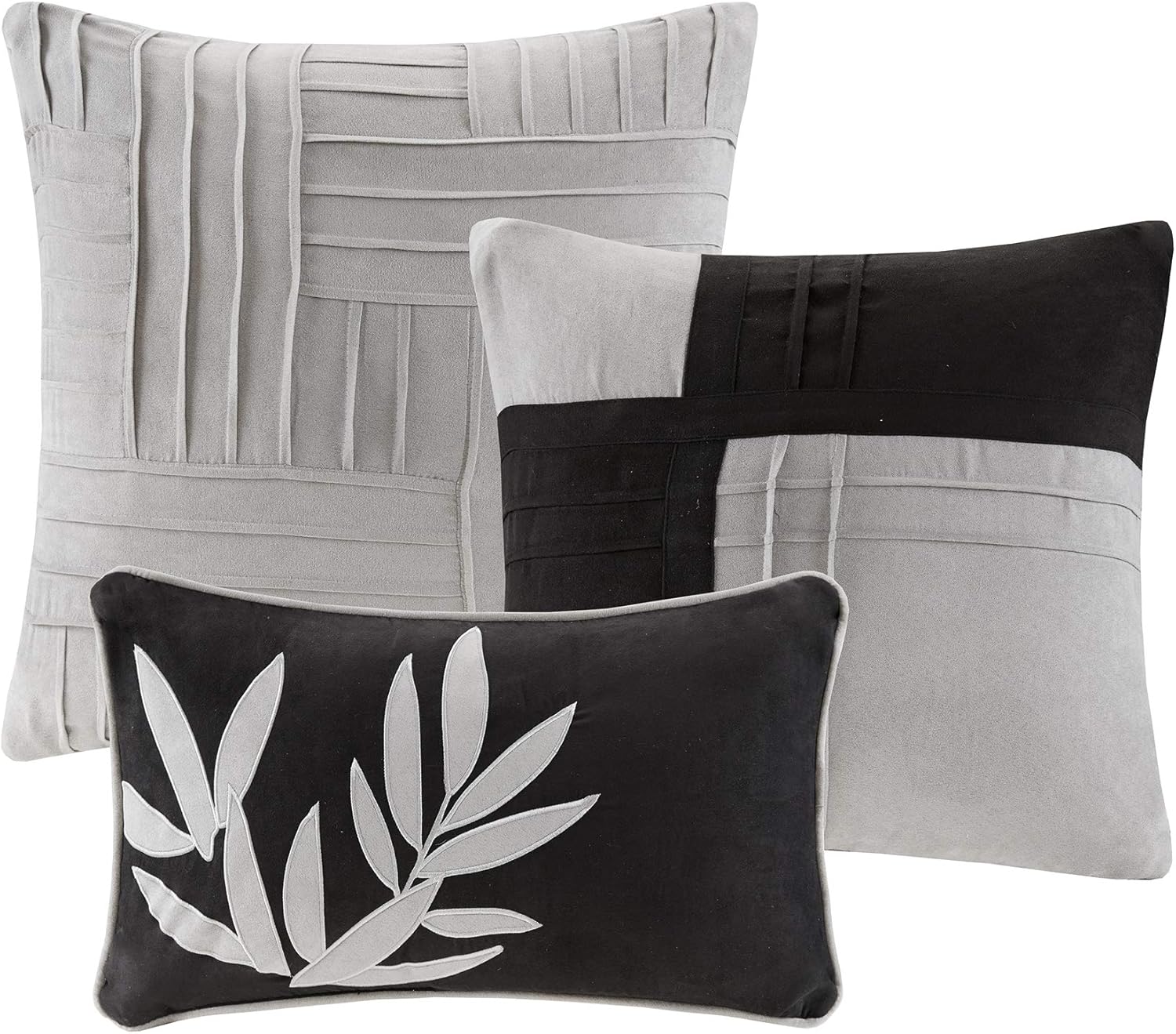 Madison Park Cozy Comforter Set Casual Blocks Design All Season, Matching Bed Skirt, Decorative Pillows, King(104"x92"), Dune Suede, Black Grey, 7 Piece