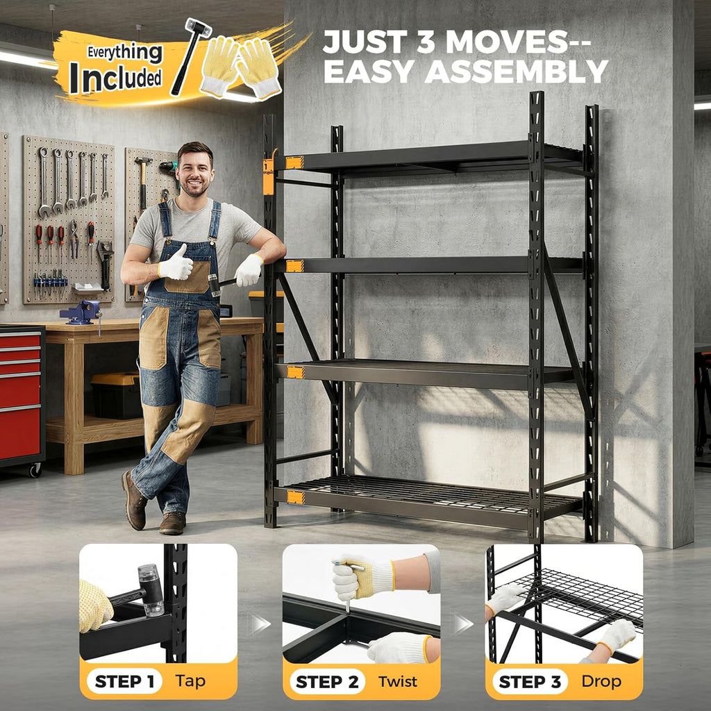 CAMMOO 72''W Storage Shelves, 6000LBS Metal Garage Shelving Unit with Magnetic Label, Upgraded Structure, Solid Steel Industrial Rack, Easy Assembly for Warehouse,Basement, 72''W x 24''D x 72''H