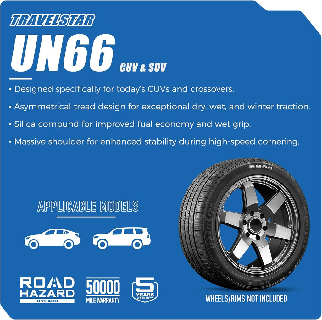 Set of 4 (Four) Travelstar UN66 225/55R18 98V All-Season High Performance CUV/SUV Tires 225/55/18- Includes Three-Year Road Hazard Warranty UTQG 520AA (Tire Only)