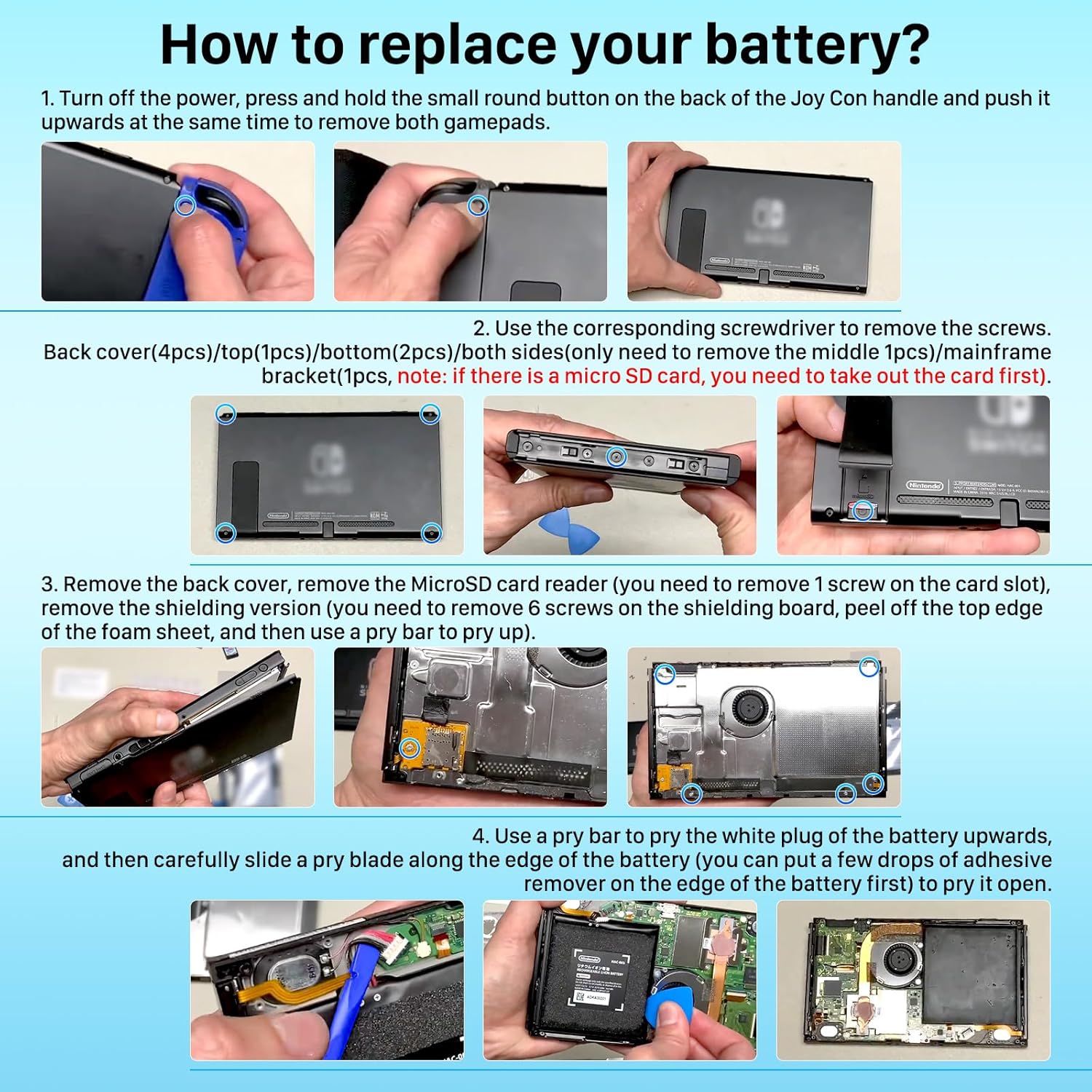 SHENMZ 4800mAh High-Capacity Nintendo Switch Battery Replacement for HAC-001 HAC-003 with Tool Kit