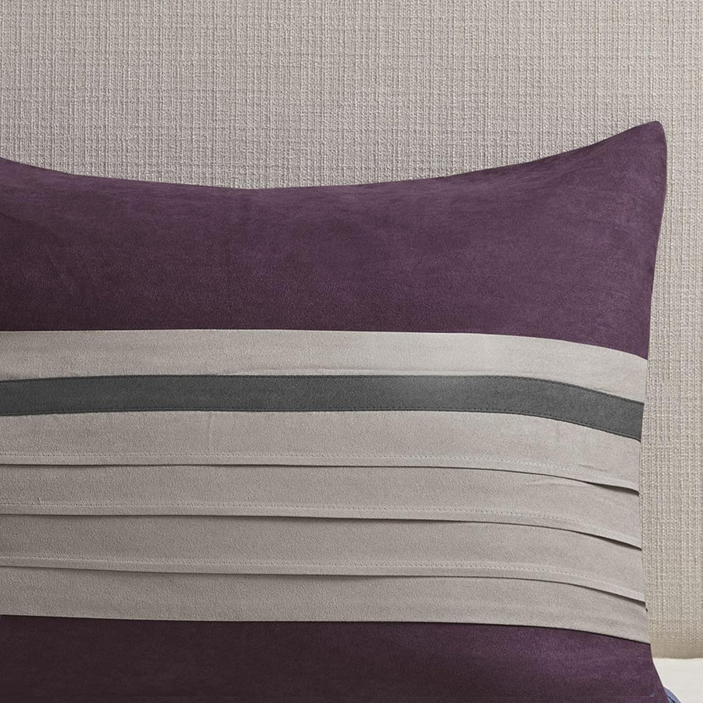 Madison Park - Palmer 7 Piece Comforter Set - Plum - California King - Pieced Microsuede - Includes 1 Comforter, 3 Decorative Pillows, 1 Bed Skirt, 2 Shams,Purple
