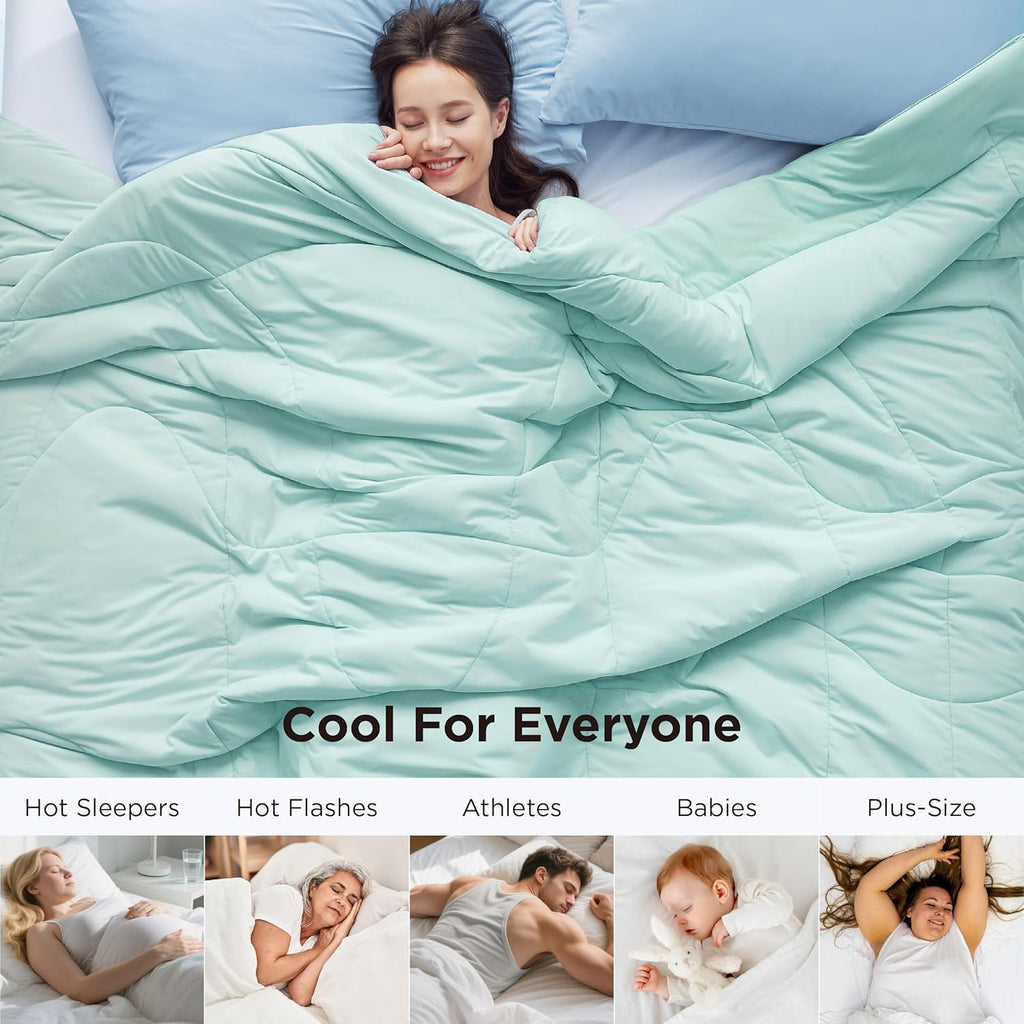 Bedsure Cooling Comforter Queen Size - Cooling Blankets for Hot Sleepers, Lightweight Comforter for Summer with Dual-Sided Cool Tech, Soft Breathable Cold Blanket for Sleeping, Green, 88x88 Inches