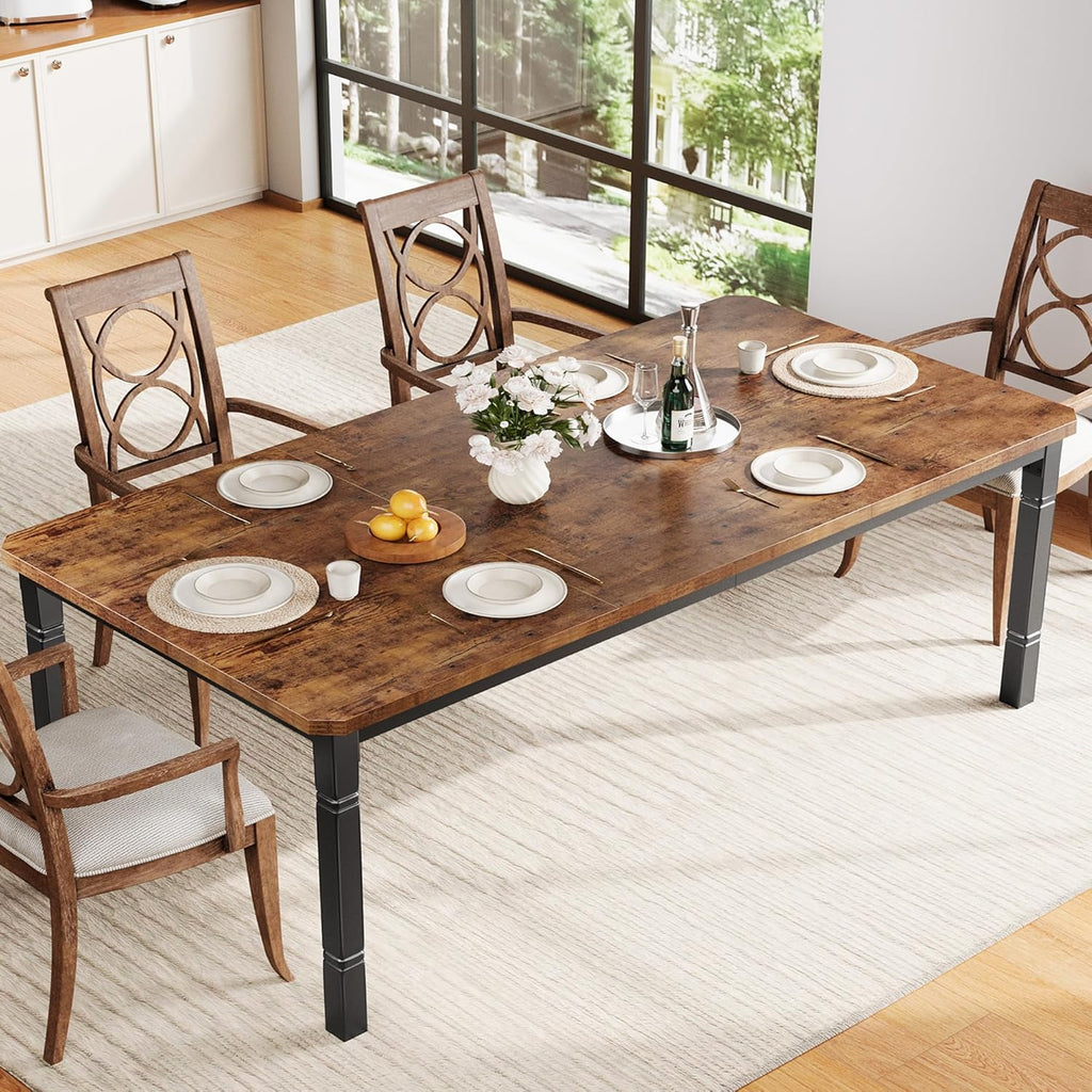Garvee Large Dining Table for 6-8 People, 71" Wooden Kitchen Table with Sturdy Metal Frame, Dining Room Table for Dining Room, Kitchen, Black Leg & Retro