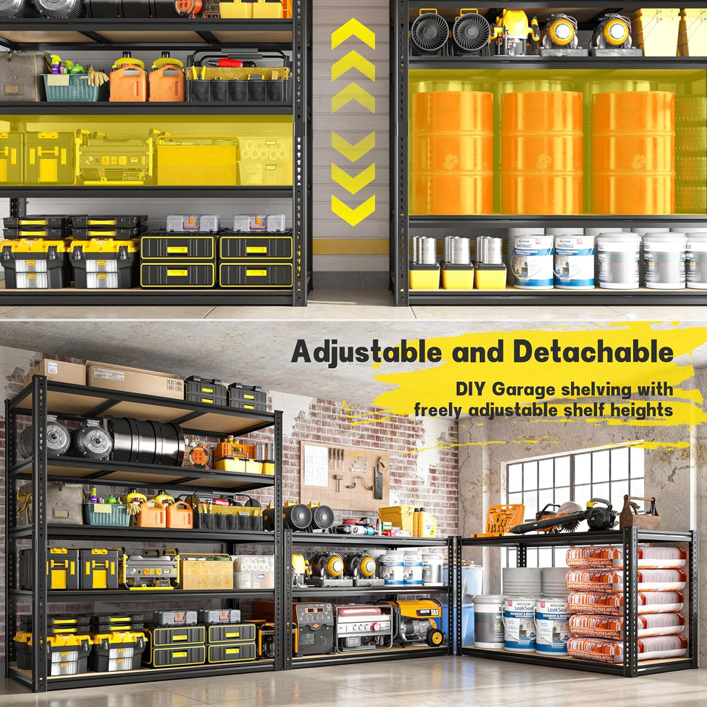 48" W Garage Shelving Heavy Duty 3080LBS Garage Storage Shelving, 5 Tier Adjustable Metal Shelving Unit Utility Rack Shelf for Warehouse, Pantry, Closet, Kitchen 72" H x 48" W x 24" D, Black,Gifts
