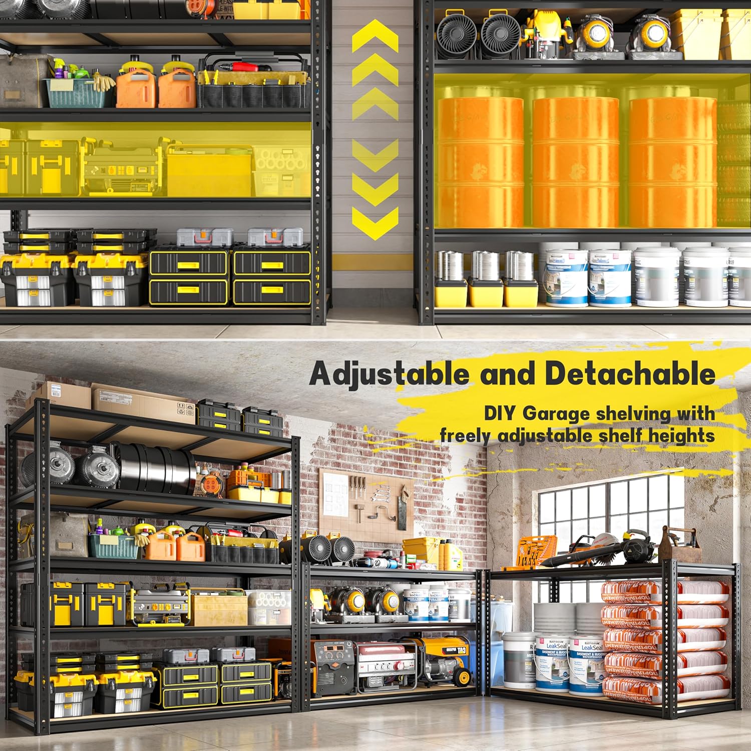 48" W Garage Shelving Heavy Duty 3080LBS Garage Storage Shelving, 5 Tier Adjustable Metal Shelving Unit Utility Rack Shelf for Warehouse, Pantry, Closet, Kitchen 72" H x 48" W x 24" D, Black,Gifts