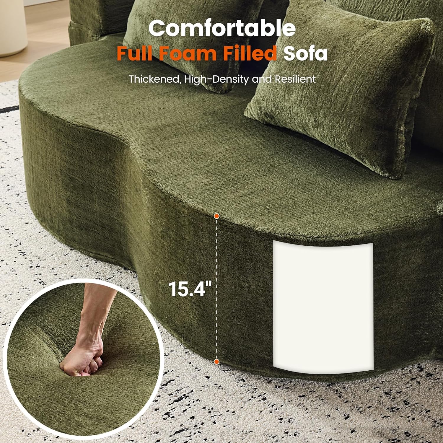 Convertible Folding Sofa Bed, 78” Full Size Loveseat Sleeper Sofa, Chenille Foldable Boneless Floor Couch with 4 Pillows for Guest Living Room Bedroom, No Assembly Required (Green)