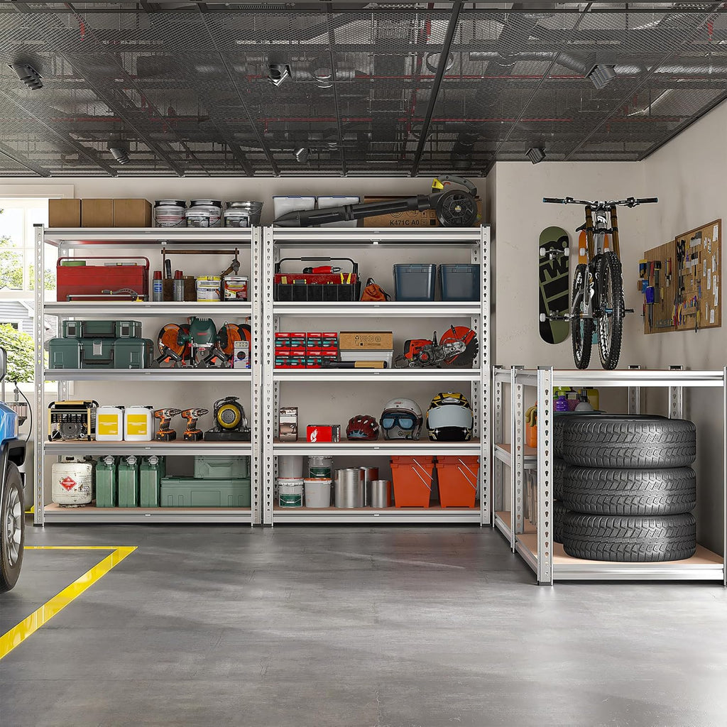 REIBII 2020LBS Garage Shelving Heavy Duty 5 Tier Storage Shelves Adjustable Metal Shelving for Basement, Warehouse, Pantry, Closet, Kitchen, Easy Assembly, 72" H x 35.55" W x 16" D, Galvanized