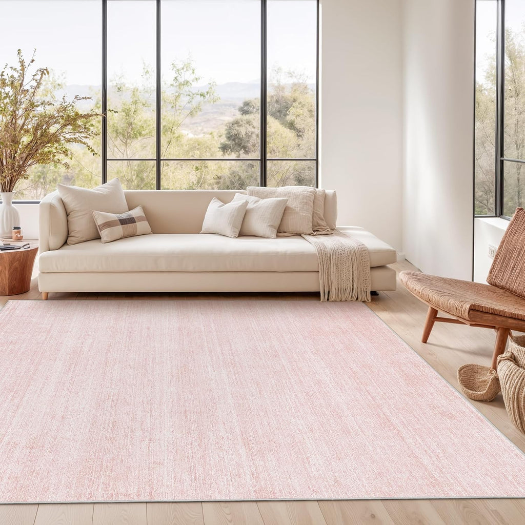 Valenrug Washable Rugs 5x7 - Non Slip 5x7 Area Rugs for Living Room, Stain Resistant Area Rugs for Bedroom, Foldable Machine Washable Area Rug(5'x7', Light Pink)