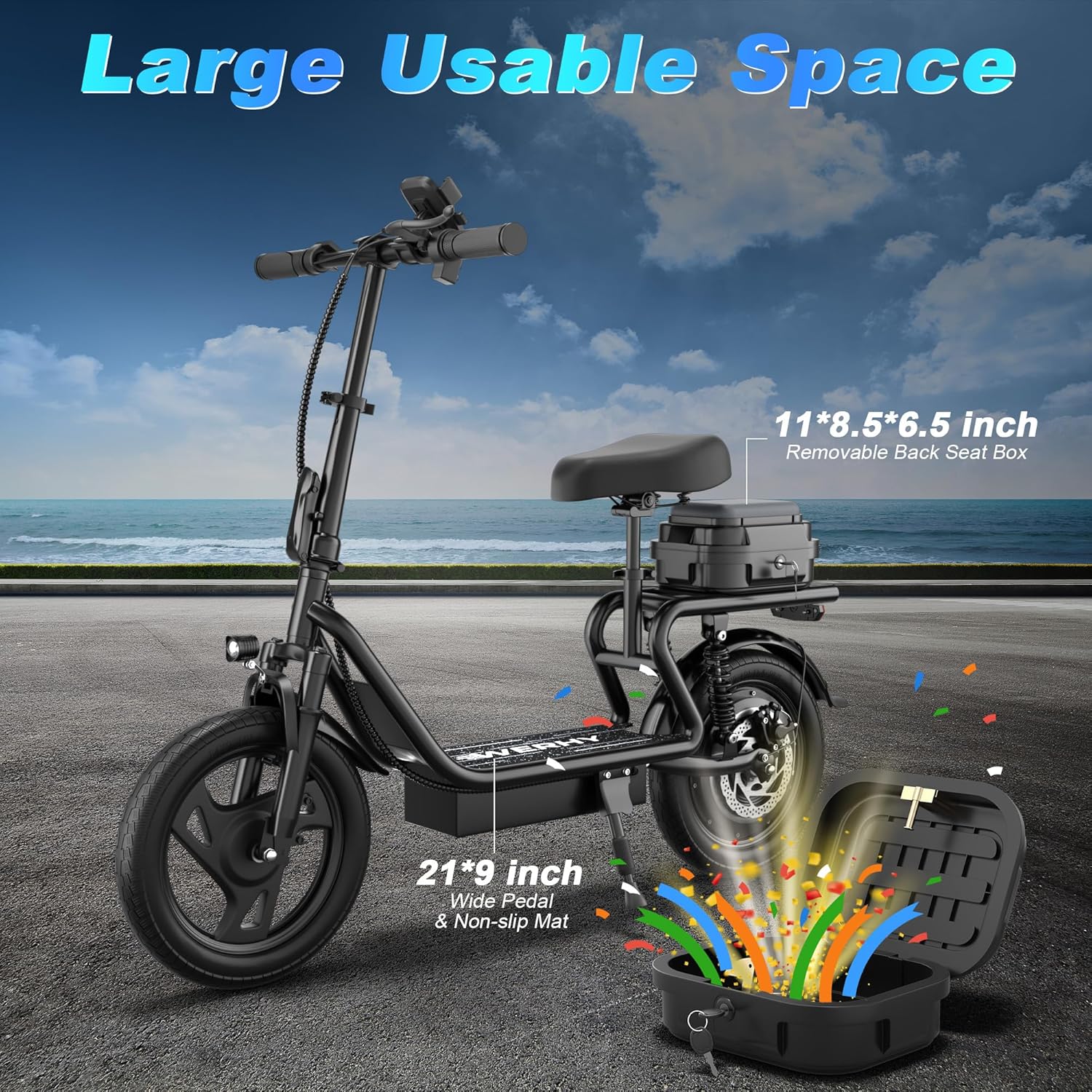 WERHY Electric Scooter,500W Motor, 14'' Tires, Top Speed 22 mph, Max 27/49 Miles Ranges, Foldable E-Scooter with Suspension &Adult, Digital Display, Cruise Control,Rear Seat Box