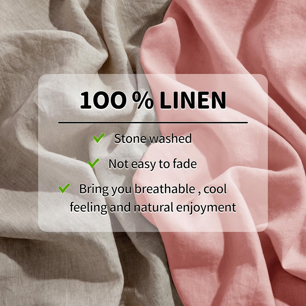 LBRO2M 100% Pure Linen Sheet Set Deep Pocket Up to 16" Bed Sheets Sets, Natural Flax Beddings Soft, Breathable, Comfortable for All Seasons 4 Pcs Sheet Set Queen Size, Blush Pink