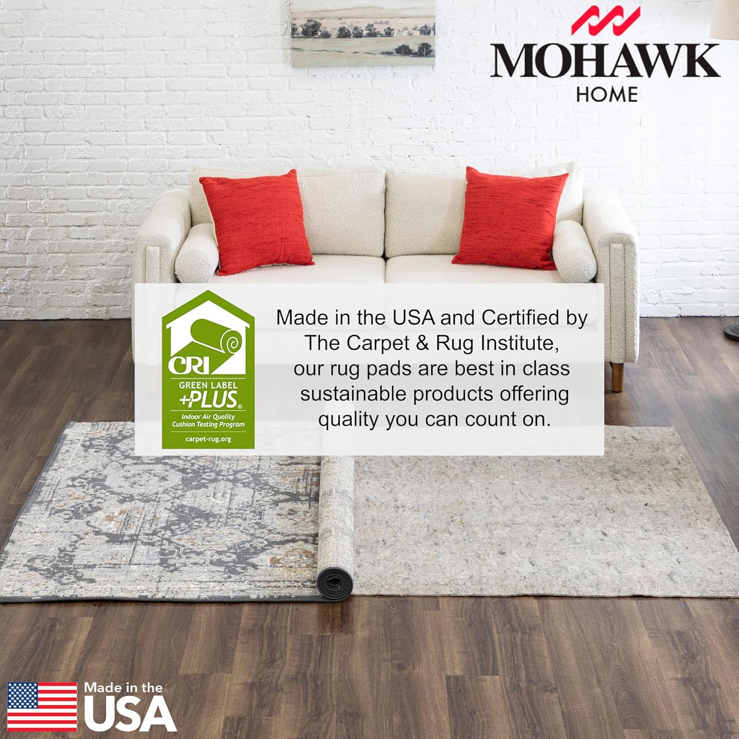 Mohawk Home Non Slip Rug Pad 10' x 14'- 1/4" Thick Felt + Latex Rubber Gripper - Dual Surface Cushion for Hardwood, Carpet, Tile Floors, Made in USA