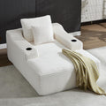 Chaise Lounge Chair Indoor, Cloud Sofa Bed with Cup Holders, Corduroy Upholstered Couch with 17.71" Seat High, Lazy Sofa Bed for Living Room Apart, Fully Assembled - White