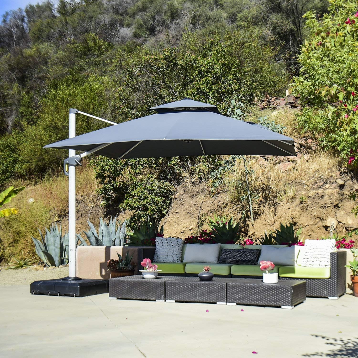 PURPLE LEAF 10ft Patio Umbrella Outdoor Square Umbrella Large Cantilever Umbrella Windproof Offset Heavy Duty Sun for Garden Deck Pool Patio, Grey